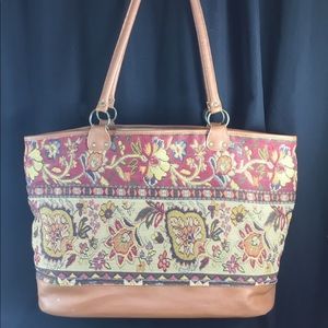 Vintage tapestry tote purse handbag large retro